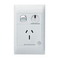 Excel Life - Medical - Common plate - Vertical single powerpoint - RCD protected engraved - antimicrobial & chemical resistant 1 gang 15A 240V a.c. with LED power available white