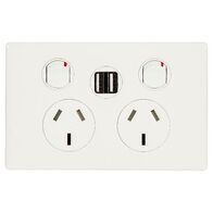 Excel Life 10A Double Powerpoint with Integrated USB Dual Type A Chargers Gloss White