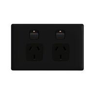 Linea - Horizontal double powerpoint 2 gang 10A 240V a.c. black