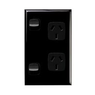 Excel - Vertical double powerpoint 2 gang 10A 240V a.c. with safety shutters gloss black