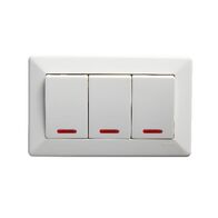 Como - Horizontal Single Pole Double Throw - rocker Switch 3 gang 10A 240V a.c. with neon white