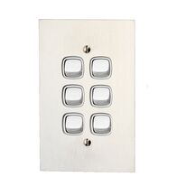 Architectural metal - Vertical rocker switch Single Pole Double Throw - 6 gang 2 way 10A 240V a.c. white stainless steel plate