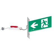 E3 LED Exit Sign - Recessed with remote gear and lithium battery - Stainless steel wall plate on the left - Single Sided - Running man left - Galaxy