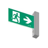 E3 LED Exit Sign - Surface with gear and lithium battery - Stainless steel wall plate on the right - Single Sided - Running man right - Galaxy