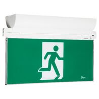 E2 LED Exit Sign complete with running man decals - white finish with lithium battery - Axiom