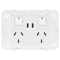 Arteor Double Powerpoint with Type C+C 15W USB Charger Mechanism White