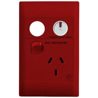 Excel Life - Medical - Common plate - Vertical single powerpoint - RCD protected engraved - antimicrobial & chemical resistant 1 gang 10A 240V a.c. with LED power available & circuit ID red