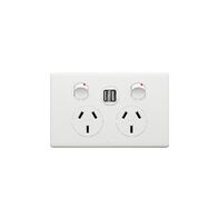 Excel Life 10A Double Powerpoint with Integrated USB Dual Type A Chargers Matt White