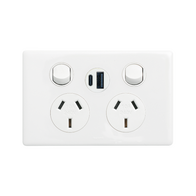 Excel Life Double Powerpoint with Type A+C 15W USB Charger Mechanism White