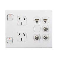 Excel - Combination outlets DGPO+ 2xRJ45 Cat5e + 2xF-type 2 plates tall white