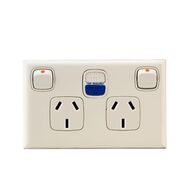 Excel - Horizontal double powerpoint RCD protected 2 gang 10A 240V a.c. with RCD 10mA gloss white