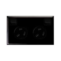 Excel - Horizontal double powerpoint 2 gang 10A 240V a.c. with extra safety gloss black