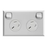 Excel - Horizontal double powerpoint 2 gang 10A 240V a.c. with extra safety gloss white