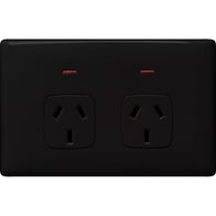 Linea - Horizontal double powerpoint 2 gang 10A 240V a.c. autoswitch black