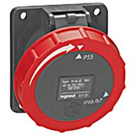 HYPRA - IEC industrial Panel mount angled socket IP66/67 3P+E 415V a.c. 16A grey