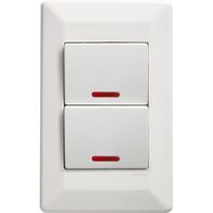 Como - Vertical Single Pole Double Throw - rocker Switch 2 gang 10A 240V a.c. with neon white