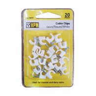 HPM Round Type Cable Clips 6mm White - 20 Pack