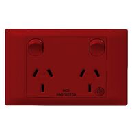 Excel Life - Medical - Common plate - Horizontal double powerpoint - RCD protected engraved - antimicrobial & chemical resistant 2 gang 10A 240V a.c. red