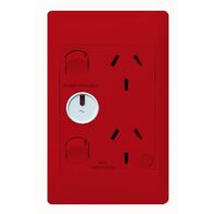 Excel Life - Medical - Common plate - Vertical double powerpoint - RCD protected engraved - antimicrobial & chemical resistant 2 gang 10A 240V a.c. with LED power available red