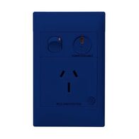 Excel Life - Medical - Common plate - Vertical single powerpoint - RCD protected engraved - antimicrobial & chemical resistant 1 gang 15A 240V a.c. with LED power available blue