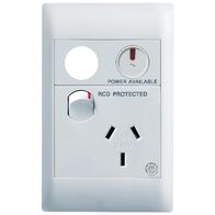 Excel Life - Medical - Common plate - Vertical single powerpoint - RCD protected engraved - antimicrobial & chemical resistant 1 gang 10A 240V a.c. with LED power available & circuit ID white