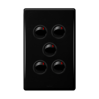 Excel Life 16A 2 Way Single Pole Double Throw Vertical Rocker Switch 5 Gang Black
