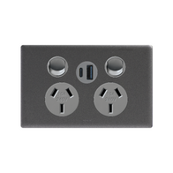 Excel Life Double Powerpoint with Type A+C 15W USB Charger Mechanism Urban Grey