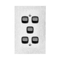 Architectural metal - Vertical rocker switch Single Pole Double Throw - 5 gang 2 way 10A 240V a.c. black stainless steel plate