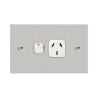 Architectural metal - Horizontal single powerpoint 1 gang 10A 240V a.c. white stainless steel plate