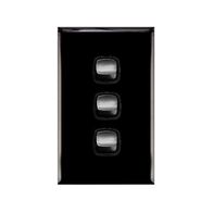 Excel - Vertical rocker switch - Single Pole Double Throw - 3 gang 2 way 10A 240V a.c. gloss black