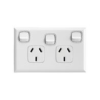 Excel - Horizontal double powerpoint 2 gang 10A 240V a.c. with extra switch & safety shutters gloss white