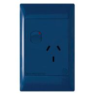 Excel Life - Medical - Common plate - Vertical single powerpoint - RCD protected engraved - antimicrobial & chemical resistant 1 gang 10A 240V a.c. Blue