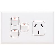Excel - Single powerpoint 1 gang double pole 10A 240V a.c. with 2 extra switches white