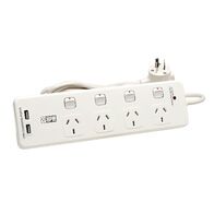 HPM General Purpose 175J 4 Outlet USB Charging Switched Powerboard White