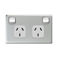 Excel - Horizontal double powerpoint 2 gang 10A 240V a.c. white/matt silver