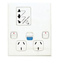 Excel - Horizontal double powerpoint with shaver outlet 2 gang 10A 240V a.c. with RCD 30mA white