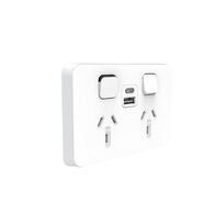 Clipsal Iconic, Switched Socket, 1xEx2 USB Charger A+C - Vivid White