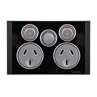 Saturn Series, Twin Switched Socket Outlet, 250V, 10A with Extra Switch - Espresso Black