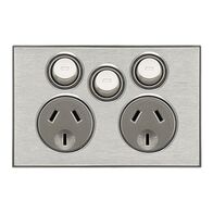 Saturn Series, Twin Switched Socket Outlet, 250V, 10A with Extra Switch - Horizon Silver