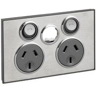 Saturn Series, Twin Switched Socket Outlet, 250V, 10A, Less Extra Switch - Horizon Silver