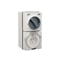 Clipsal - 56 Series, Switched Socket Outlet, 250V, 20A, 3 Flat PIN, IP66, 1 Pole - Resistant White Electric