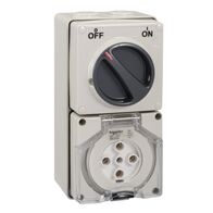 Clipsal - 56 Series, Switched Socket Outlet, 500V, 32A, 5 Round PIN, IP66, 3 Pole, Surface Mount - Grey