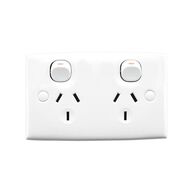 Standard Series, Twin Switch Socket Outlet, 250V, 10A, Standard Size, Safety Shutter - Red
