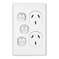 Classic C2000 Series, Switch Socket Outlet, Twin, 250V, 10A, Vertical, Removable Extra Switch - Black