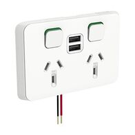 Clipsal Iconic, Double Power Point with Dual USB Charger, Horizontal Mount, 250V, 10A - Vivid White
