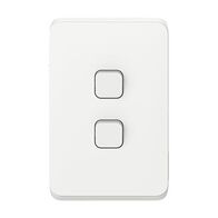Clipsal Iconic, Flush Switch, Vertical Mount, 2 Gang, 250V, 10AX, LED - Vivid White
