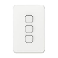 Clipsal Iconic, Flush Switch, 3 Gang, Vertical Mount, 1-Way/2-Way, 230/240V 10AX - Vivid White