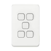 Clipsal Iconic, Flush Switch, Vertical Mount, 5 Gang, 230/240V, 10Ax1-Way/2-Way - Vivid White