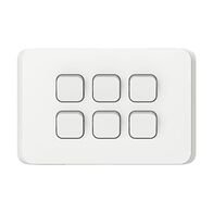 Clipsal Iconic, Flush Switch, Horizontal Mount, 6 Gang, 1-Way/2-Way, 230/240V 10AX - Vivid White