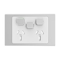 Clipsal Iconic, Styl Double Power Point Skin with 1 extra switch, Horizontal Mount, 250V, 10A - Silver